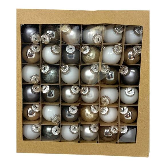 Silver Tree Set of 36 Mini Christmas Baubles Ivory Beige Silver NWT - Picture 2 of 5